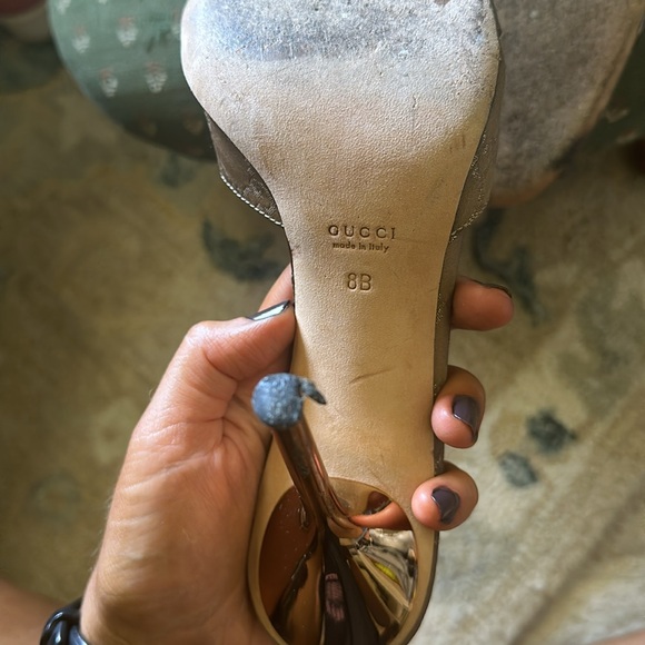 Authentic GUCCI brown CG fabric horsebjt open toe slide sandals size 8B - Picture 7 of 9